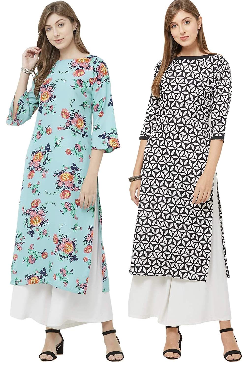 Gosriki Women'S Multicolor Printed Straight Kurta Pack Of 02(Chakri-Black & Saaho-Rama_M)