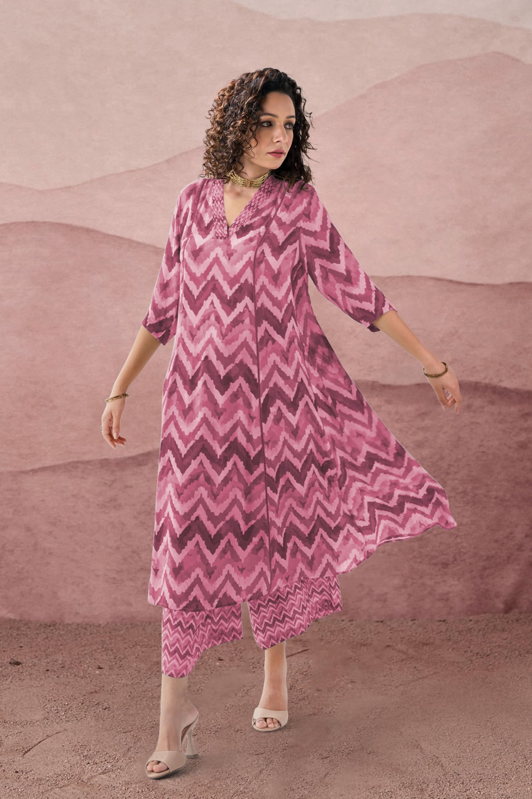 Toochki Dress For Women | Two Piece Dress For Women Long | Dress | Maxi Dress For Women | Dresses | Zig Zag Printed Dress | Cott