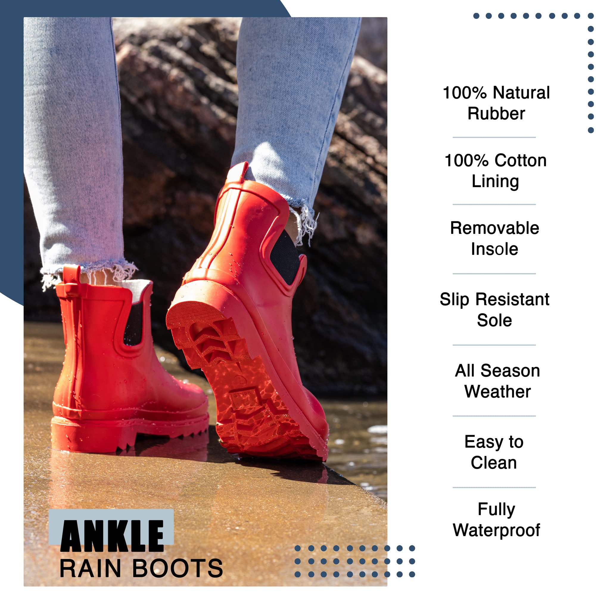 NORTY - Womens Ankle Rain Boots - Ladies Waterproof Winter Spring Garden Boot Matte Red Size 8