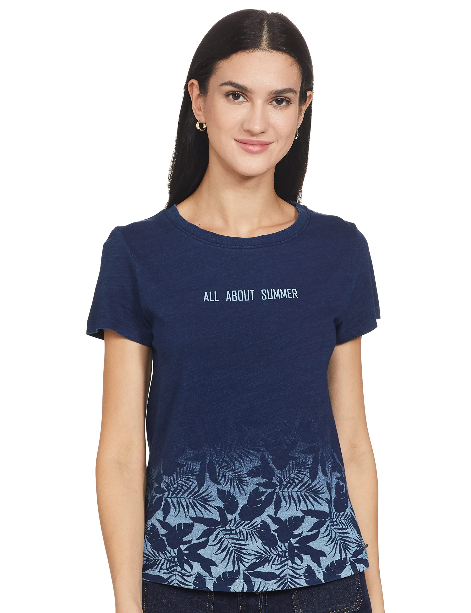Pepe Jeans WomenS Cotton Geometric Regular T-Shirt (Pl504568_Indigo Small)