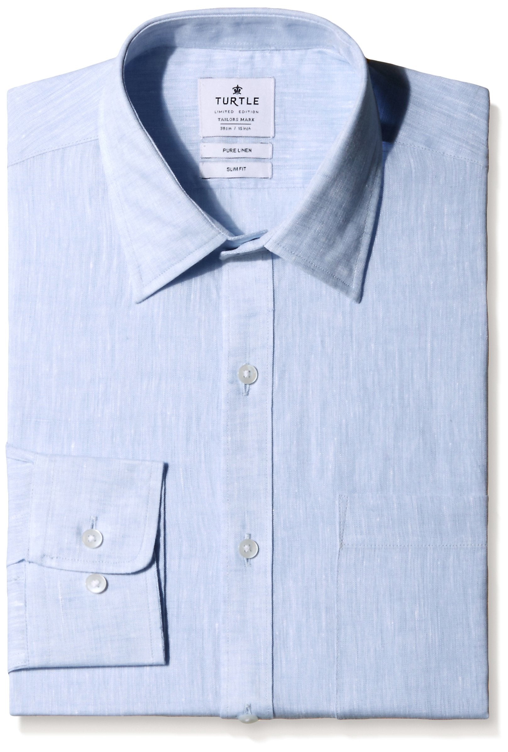 Turtle Men Blue Linen Solid Slim Fit Formal Shirts