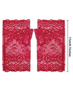 3 Pairs Lace Gloves Women Short Fingerless Floral Gloves Flower for Bridal Wedding Halloween(Black, White, Red)