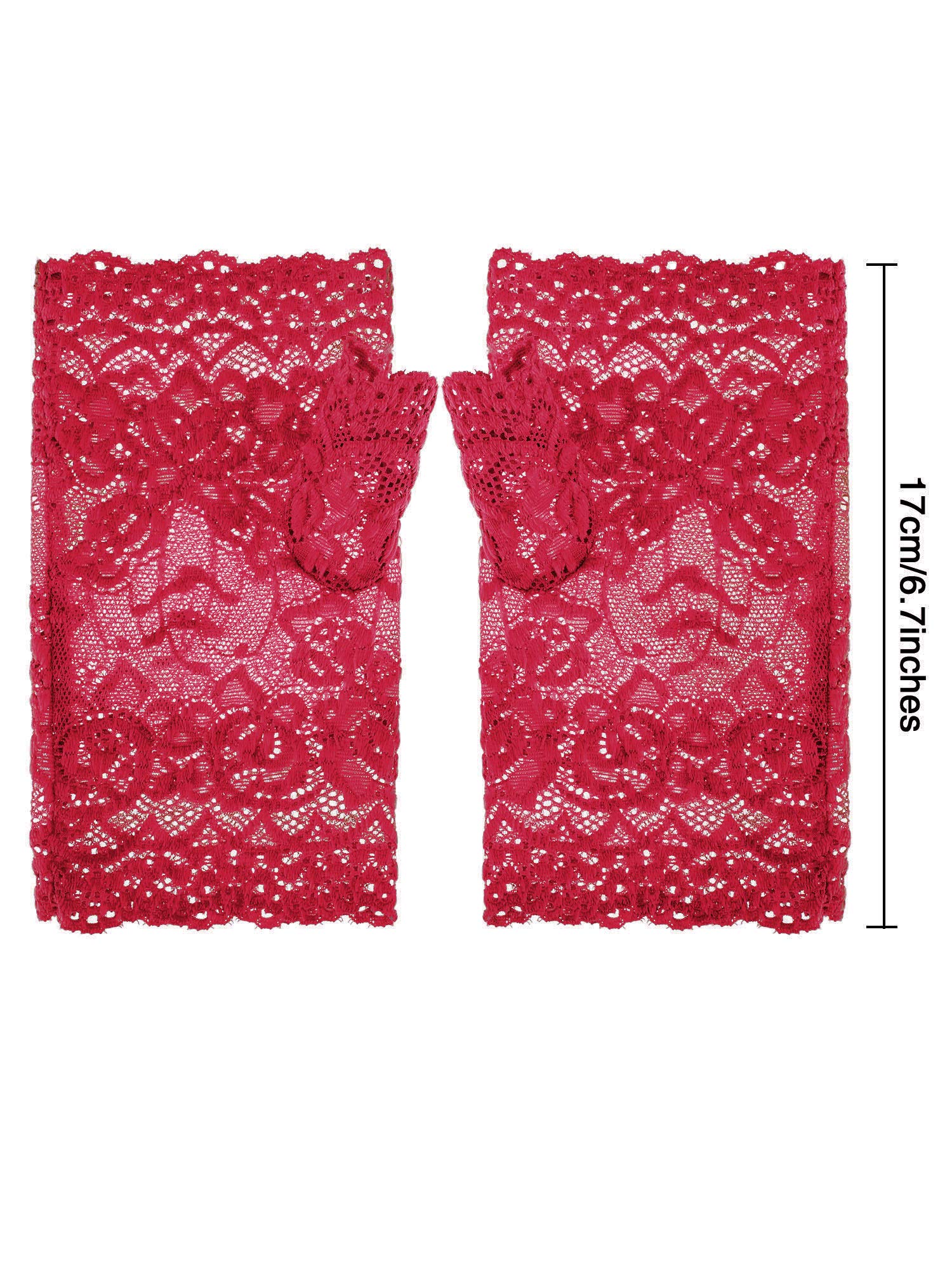 3 Pairs Lace Gloves Women Short Fingerless Floral Gloves Flower for Bridal Wedding Halloween(Black, White, Red)