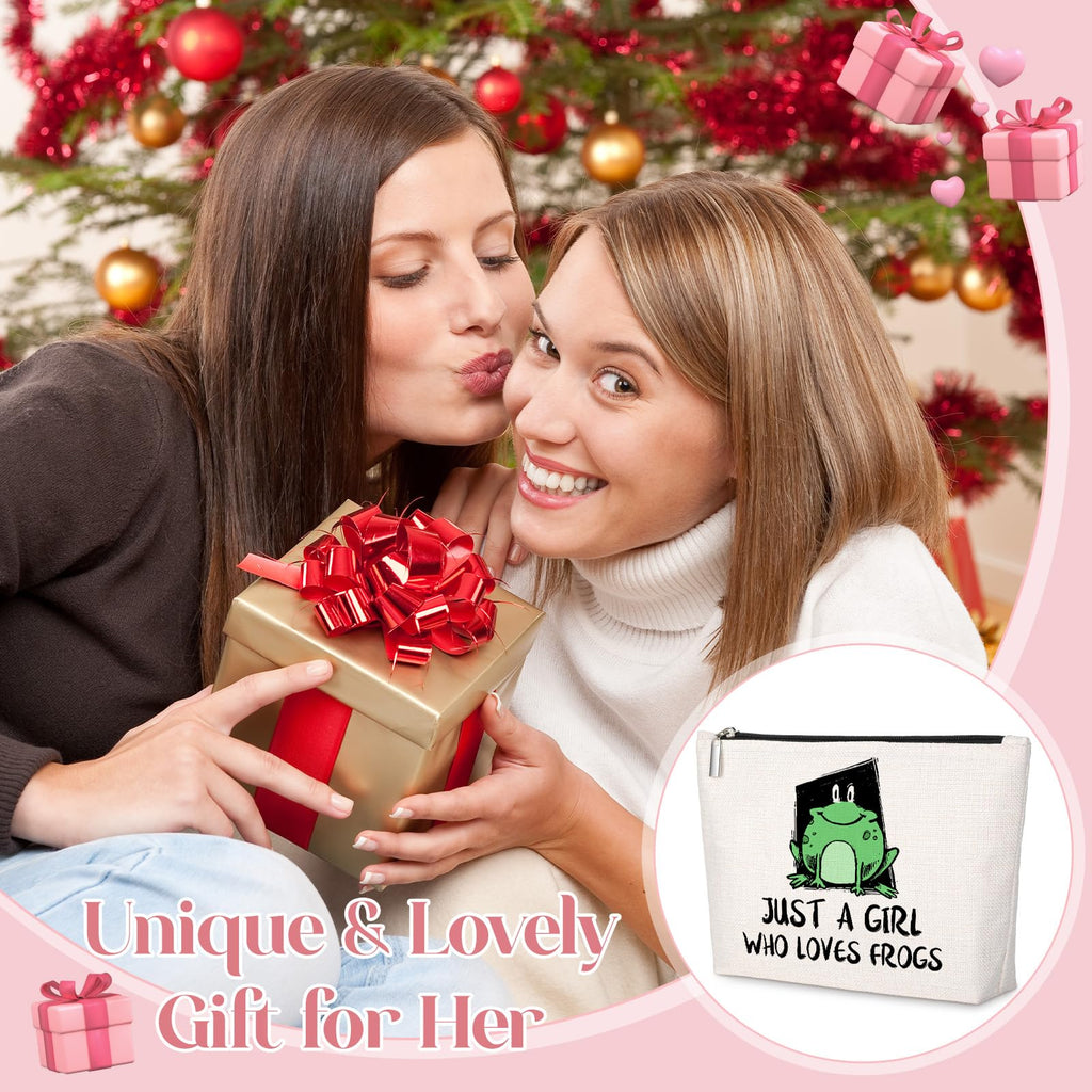 GevGuxLuo Frog Gifts for Frog Lovers, Frog Makeup Bag for Women with Mirror, Frog Birthday Gifts for Daughter Sister Bestie, Cut