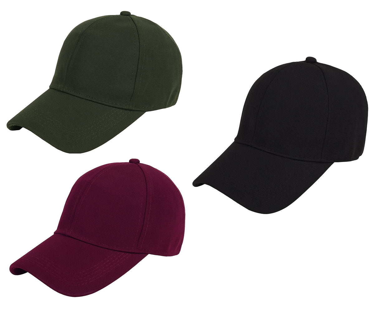 Zacharias MenS Polycotton Flexi Stretch Fit Closed Back Cap Fcc01 (Pack Of 3) (Green, Maroon & Black) (Large)