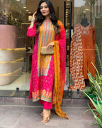 ANNI DESIGNER Womens Rayon Blend Printed Straight Kurta with Pant & Dupatta (Shubhangi Rani_XXL_Pink_XX-Large)