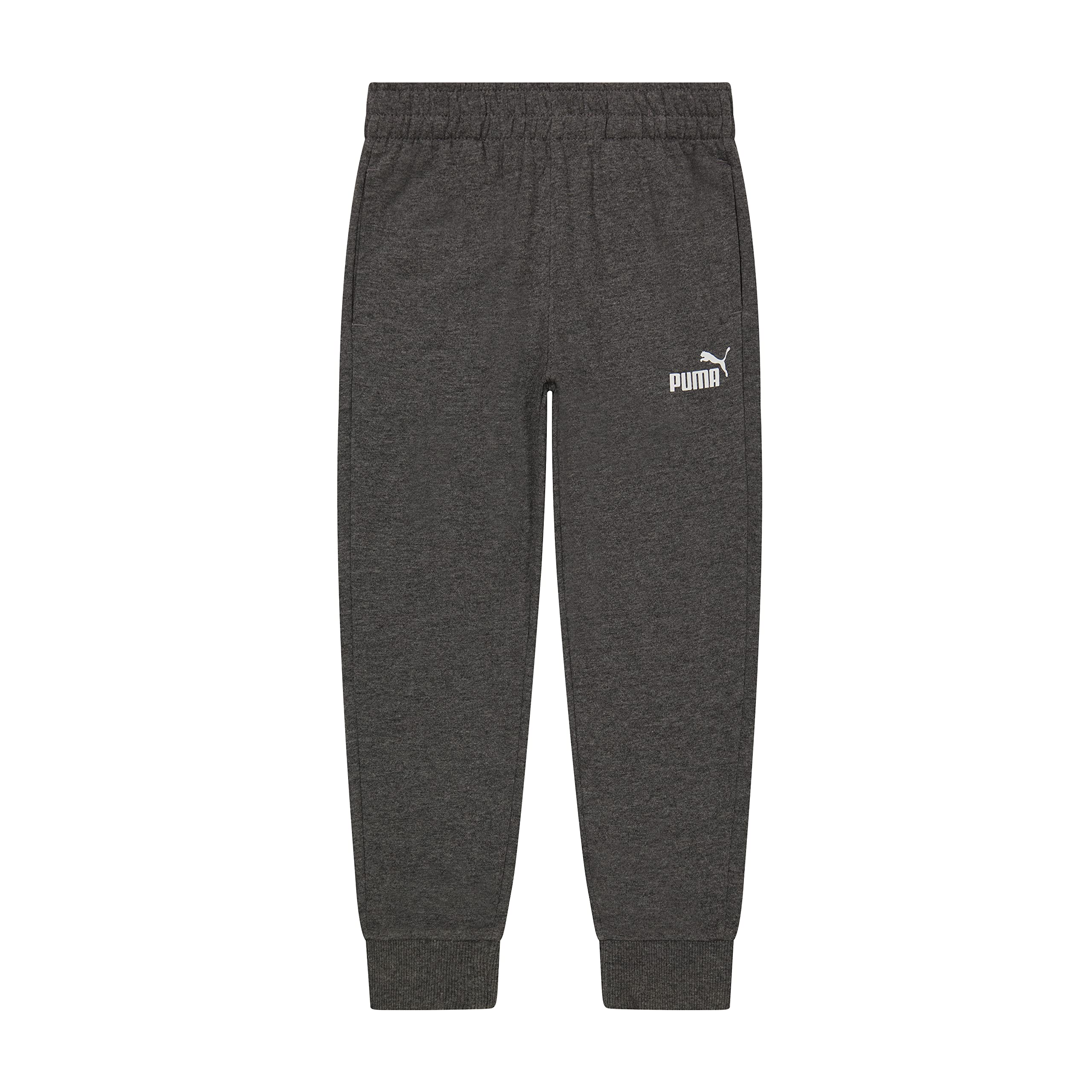 PUMA Boys' Core Logo Jogger, Side Seam Pockets, Elastic Waistband, Pull On Pant, Charcoal Grey, 5
