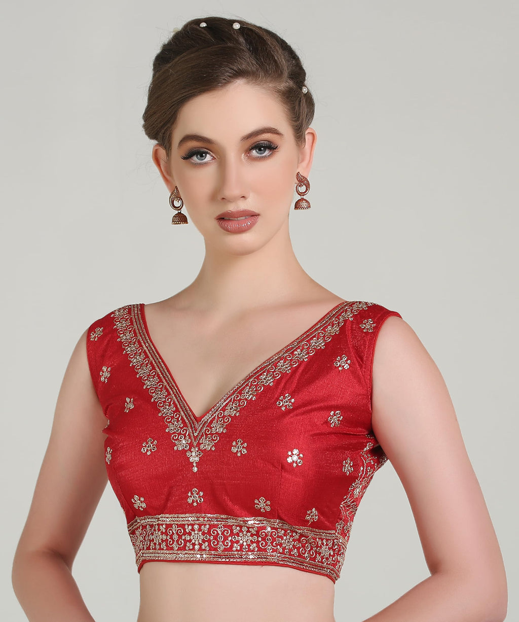 Pujia Mills WomenS Indian Ethnic Wear Designer Golden Zari With Embroidery Sequence Work V Neck Sleeveless Readymadeback Side W