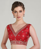 Pujia Mills WomenS Indian Ethnic Wear Designer Golden Zari With Embroidery Sequence Work V Neck Sleeveless Readymadeback Side W