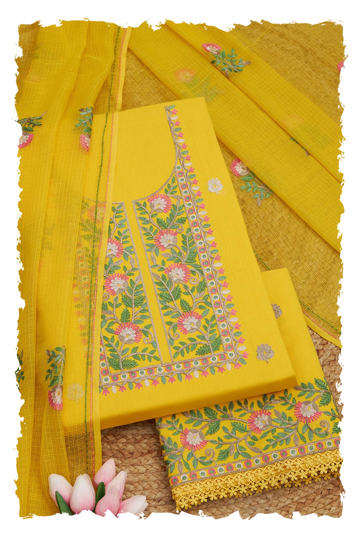 Soch Women Cotton Embroidered Unstitched Dress Material with Thread Work