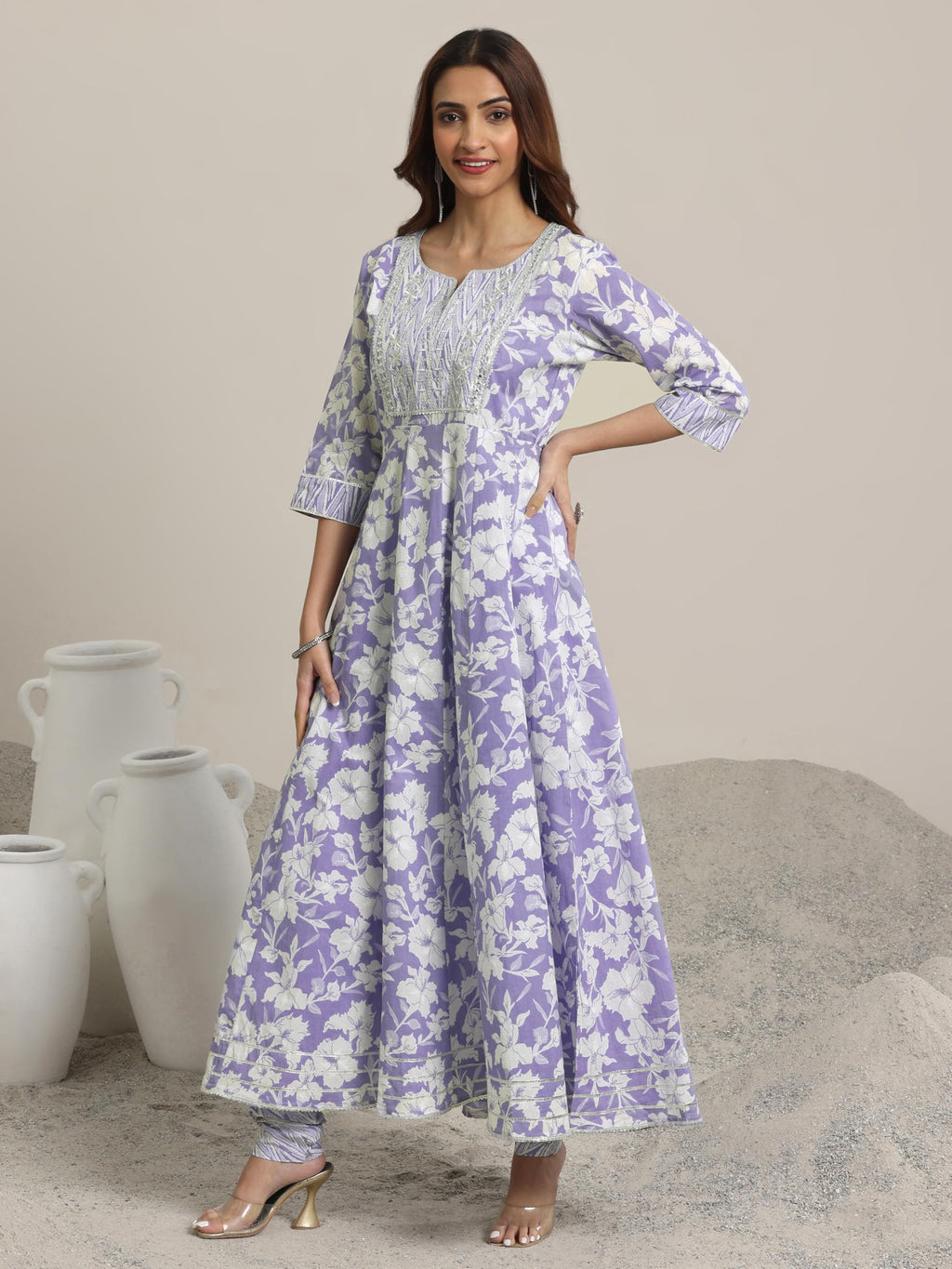 Libas Lavender Pure Cotton Printed Kurta Sets For Women