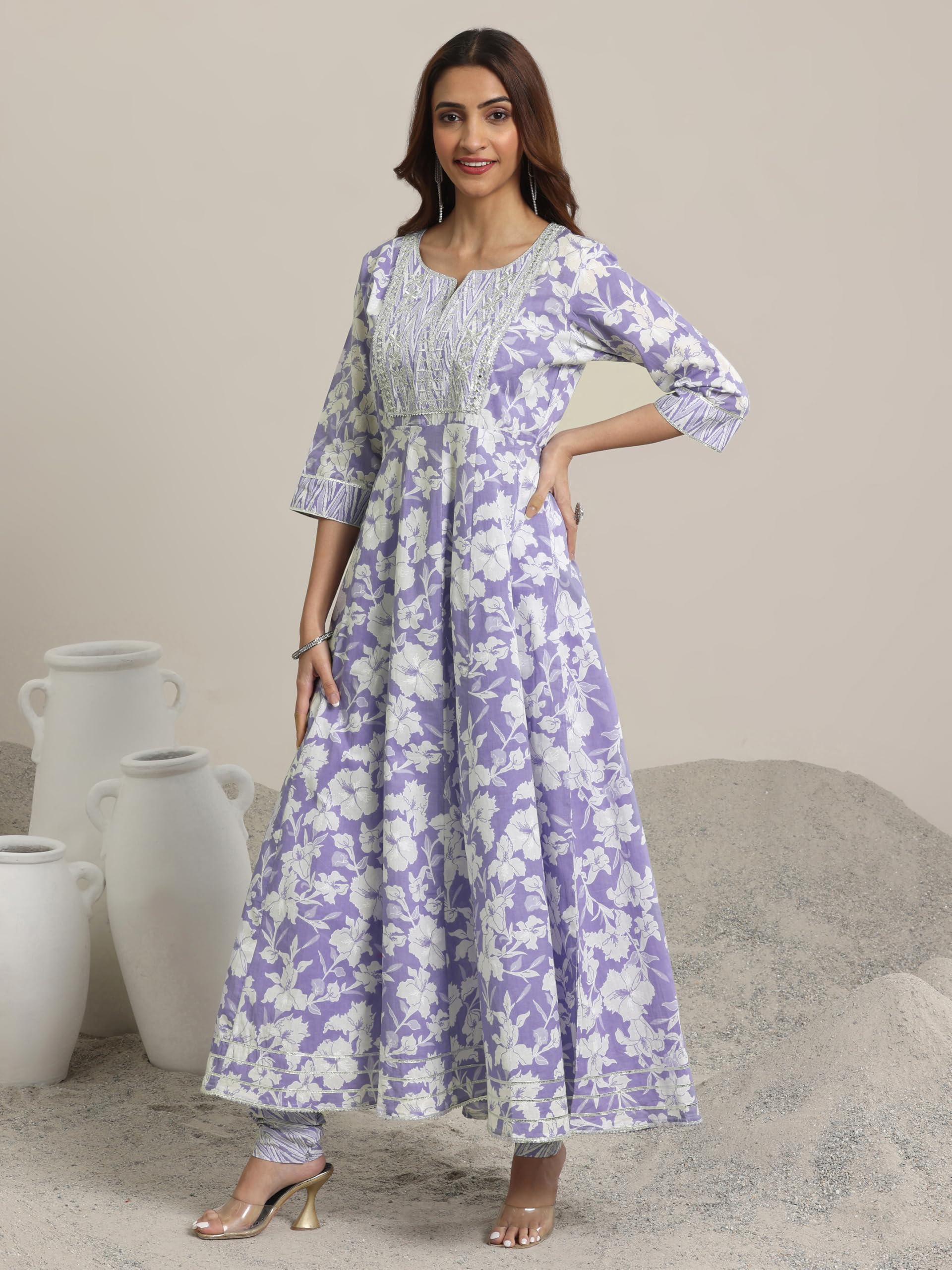Libas Lavender Pure Cotton Printed Kurta Sets For Women