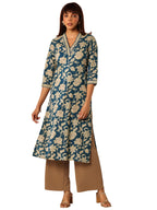 Gerua by Libas Printed Cotton Straight Kurta Teal