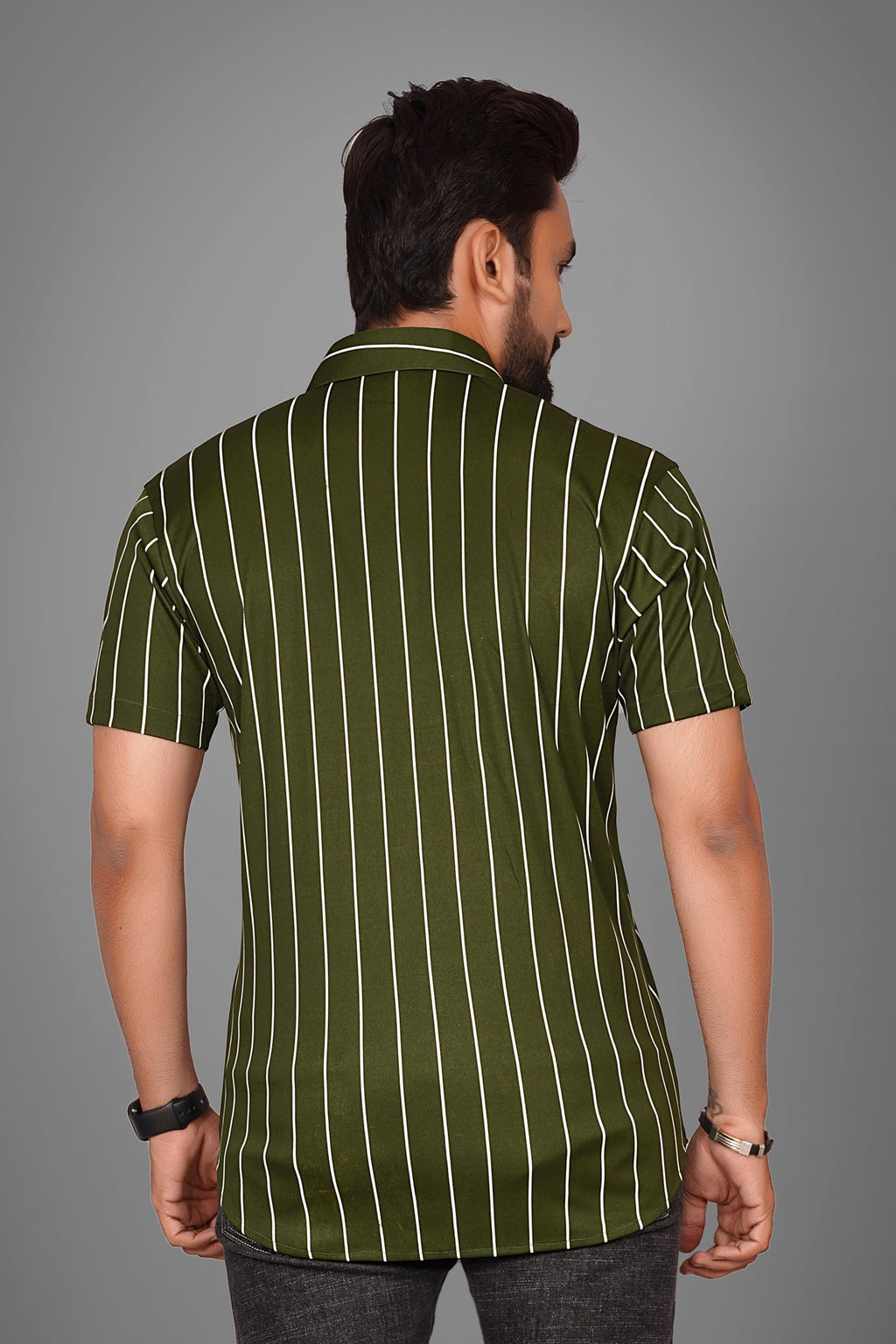 Besix MenS Green Lycra Blend Striped Regular Fit Casual Shirt For Man - Short Sleeve, Spread Collar For Formal Stylish Wear As