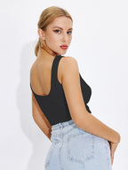 Shasmi Womens & Girls Solid Ribbed Square Neck Collarless Sleeveless Slim Fit Simplicity Tank Tops (Pack of 2) (TOP 36 Black S