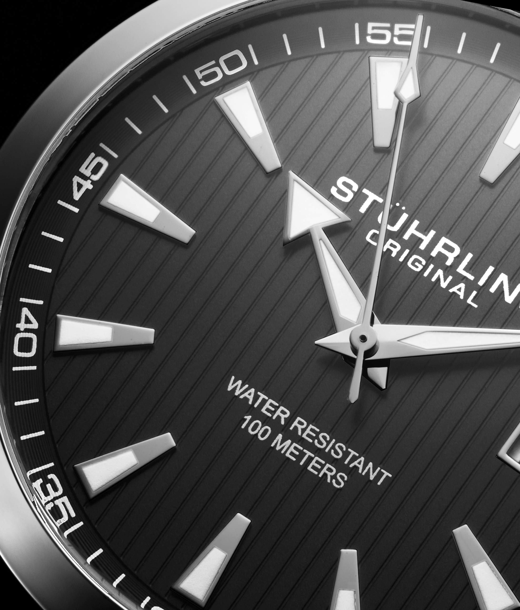 Stuhrling Original Mens Black Watch Analog Dial with Date - Stainless Steel Silver Bracelet, 3953 Mens Watches Collection