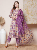 ANNI DESIGNER Women s Rayon Blend Kurta with Pants and Dupatta, Yellow, S