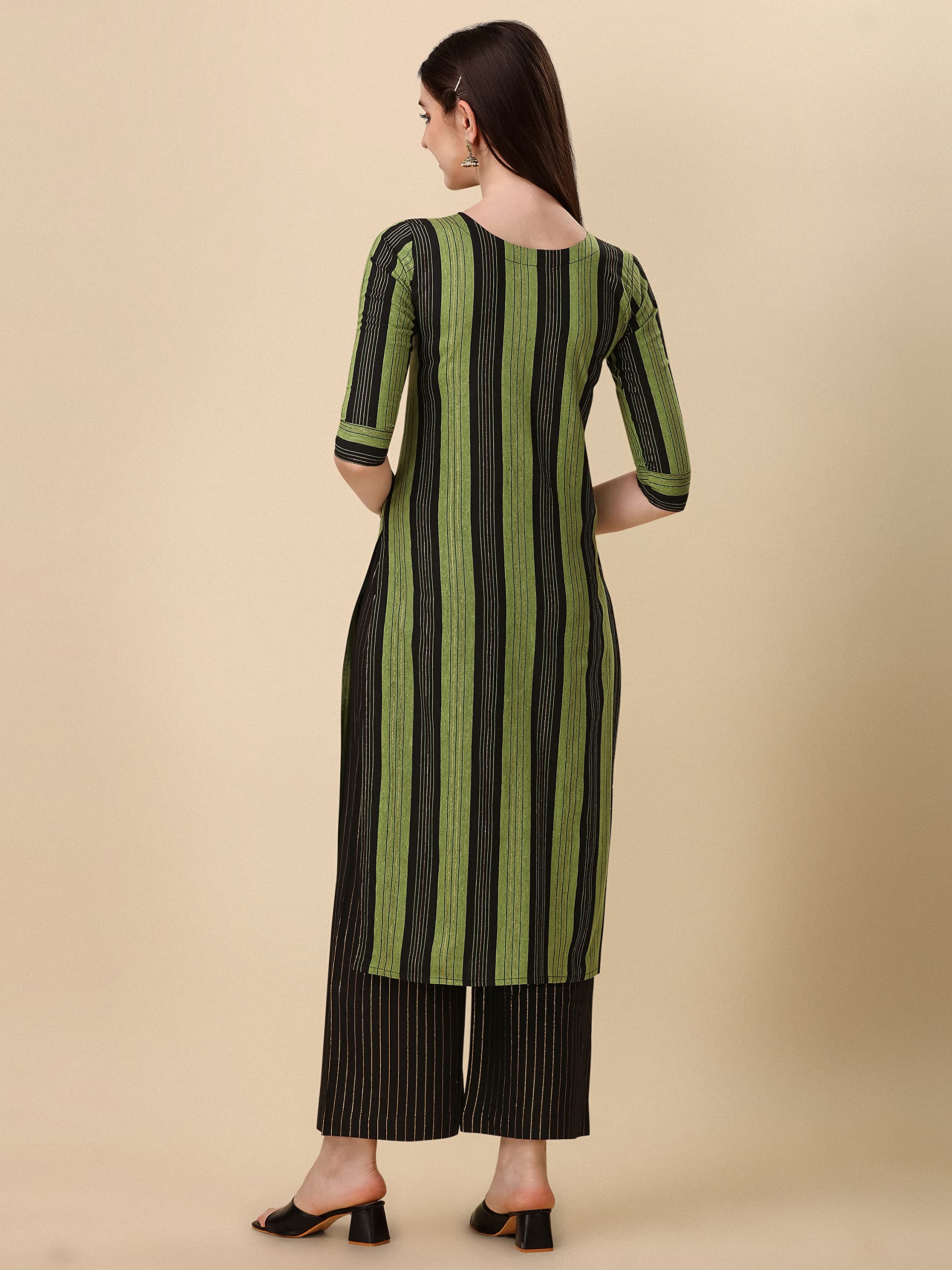 Wedani Women'S Cotton Round Neck Casual Wear Straight Kurta With Palazzo (Skrt512)