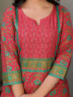 rangita Red Cotton Knee Length Embroidered Straight Kurti