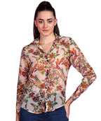 POPWINGS Printed Full-Sleeves Regular-Fit Polyester Printed Shirt for Women Stylish Western Casual Wear
