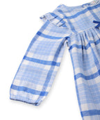 Beebay Kids Girls Shoulder Frill Check Dress Blue