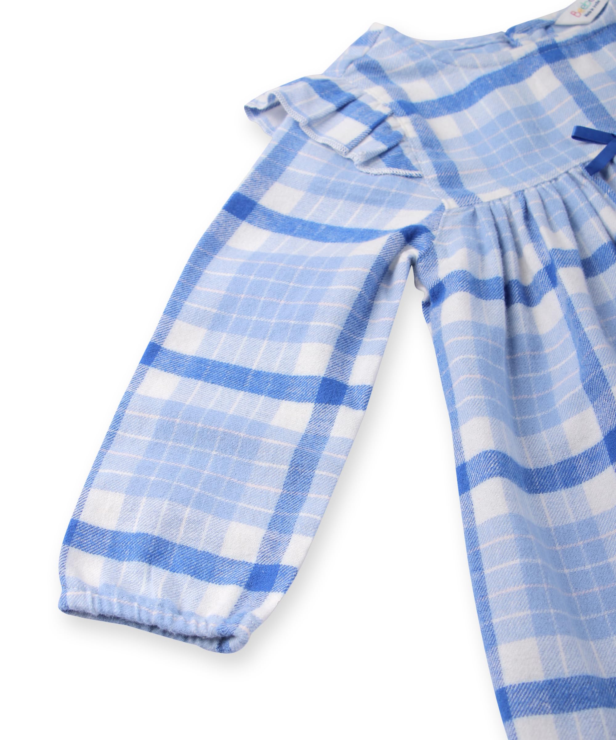 Beebay Kids Girls Shoulder Frill Check Dress Blue
