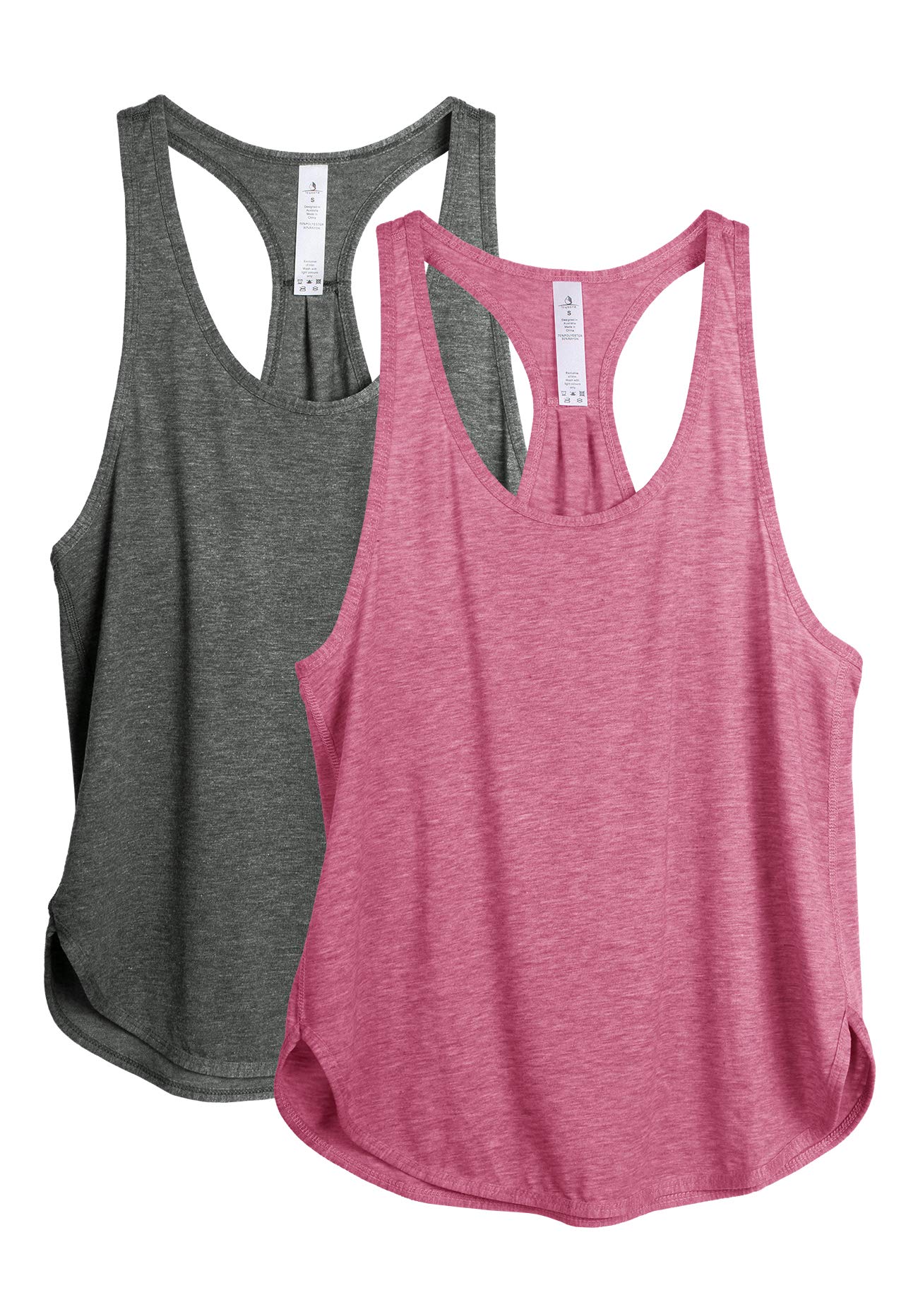 icyzone Workout Tank Tops for Women - Athletic Yoga Tops, Racerback Running Tank Top Loose Fit (M, Charcoal/Pink)
