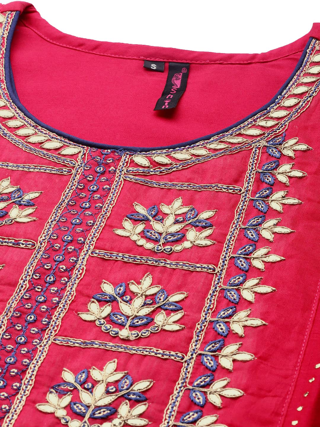 Ishin Women'S Pink Embroidered A-Line Kurta Set With Trouser And Dupatta