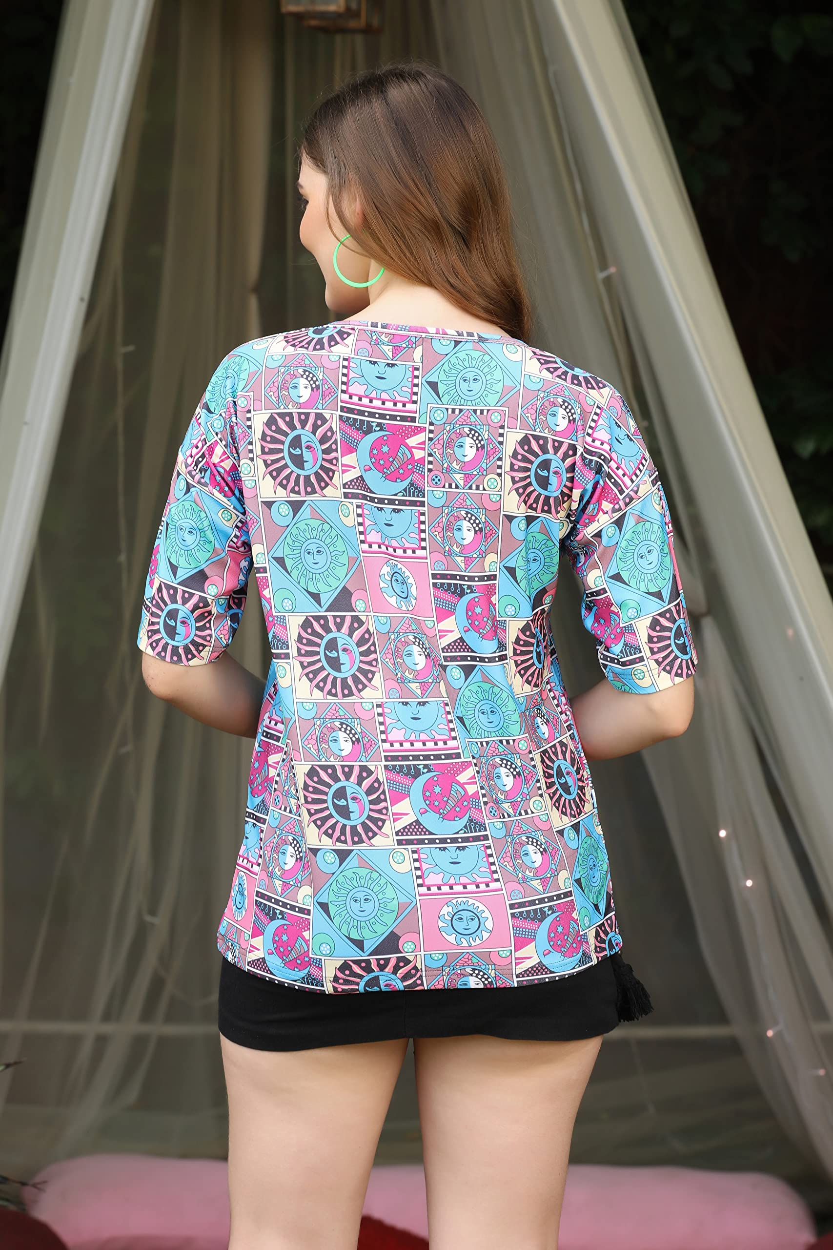 OM SAI LATEST CREATION Women Printed Slub Rayon Top with Half Sleeves for Office Wear, Casual Wear,Top for Women/Girls Top (Medi