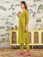 Sanisa Women'S Silk Blend Sequins And Embroidery Straight Kurta With Pant And Dupatta Set