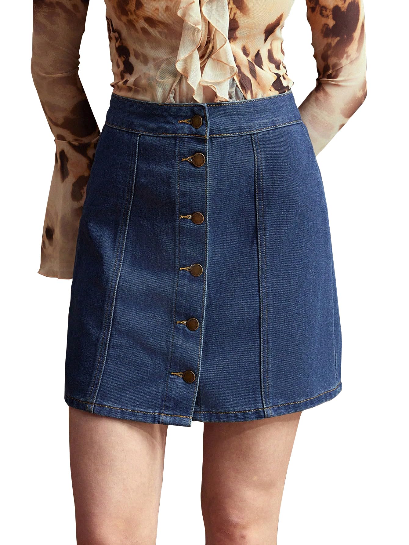 Sugathari Womens Casual Denim Dark Blue Skirt  High Waist, A-Line, Mini Length Without Pockets | Stylish Everyday Wear (Skirts 