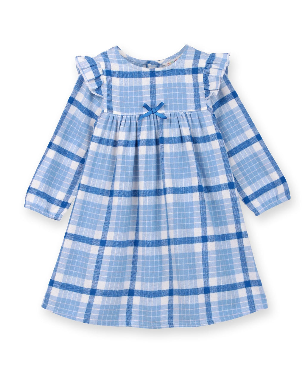 Shoulder frill check dress BLUE