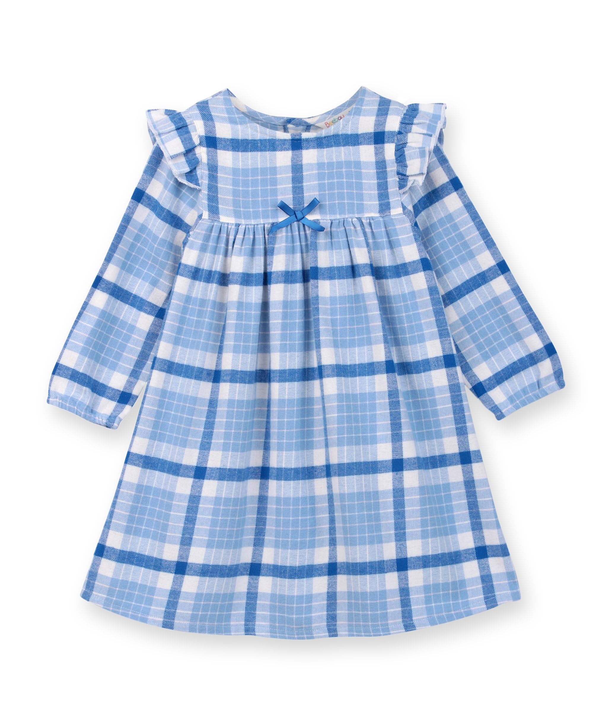 Shoulder frill check dress BLUE