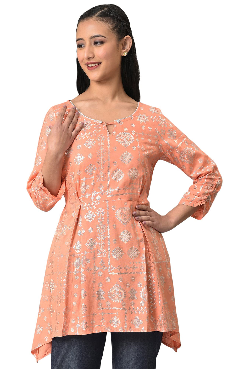 Aurelia Women'S Rayon Regular Kurti (22Sta30300-501272_Peach