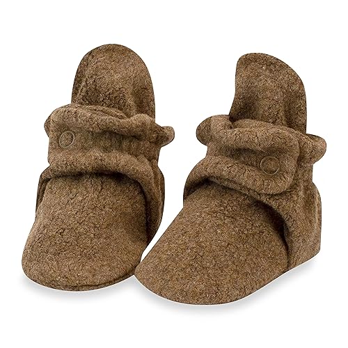 Zutano Unisex Cozie Fleece Baby Booties with Grippers, Baby Essentials, Mocha Heather, 18 Months
