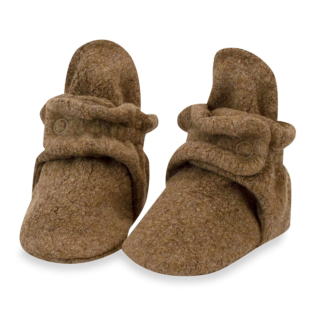 Zutano Unisex Cozie Fleece Baby Booties with Grippers, Baby Essentials, Mocha Heather, 18 Months