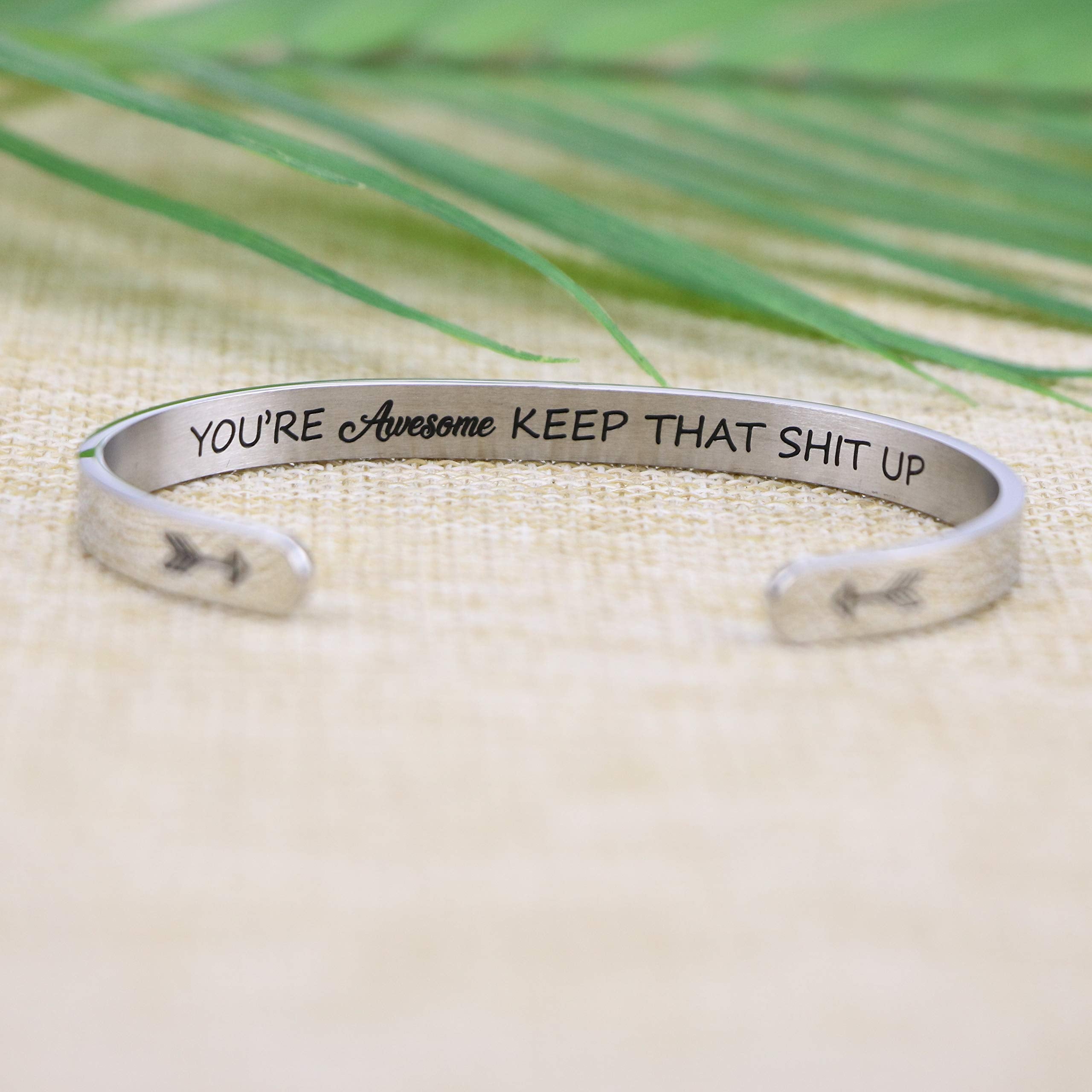 JoycuFF Inspirational Gifts for Women Birthday Gift Ideas Personalized Bracelets for Her Engraved Mantra Stainless Steel Cuff Br