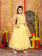 Aarika Girls Ethnic Wear Yellow Colour Sequin Embroidery Georgette Lehenga Choli Set Attached Bag (4-10 Years)
