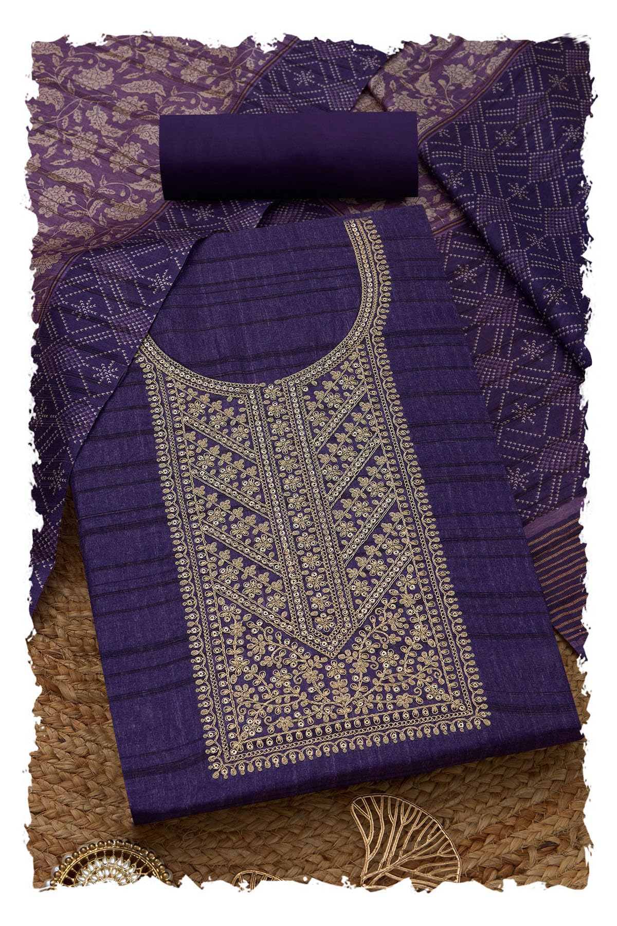Soch Women Art Tussar Embroidered Unstitched Dress Material with Zari