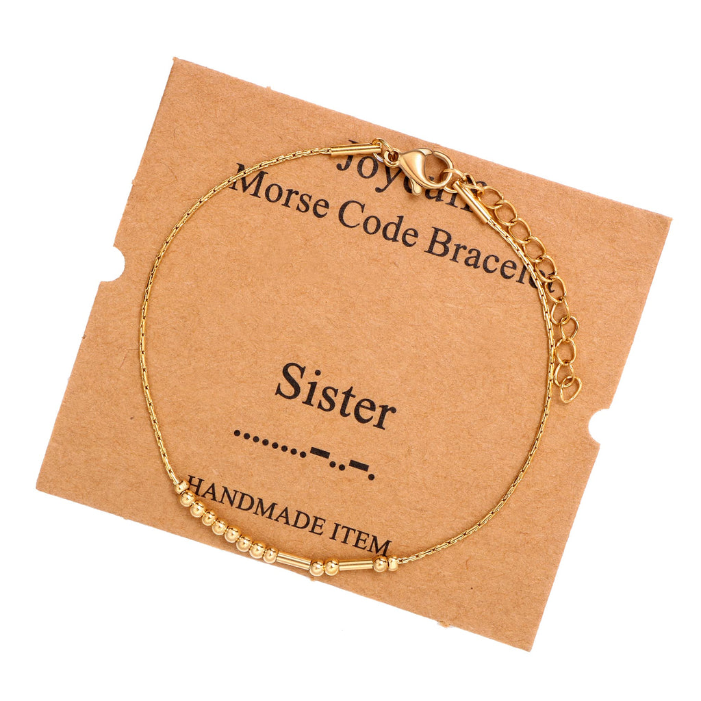 JoycuFF Sister Morse Code Bracelets for Women Inspirational Gifts for Sister from Sister Birthday Mother 's Day Christmas Gold B