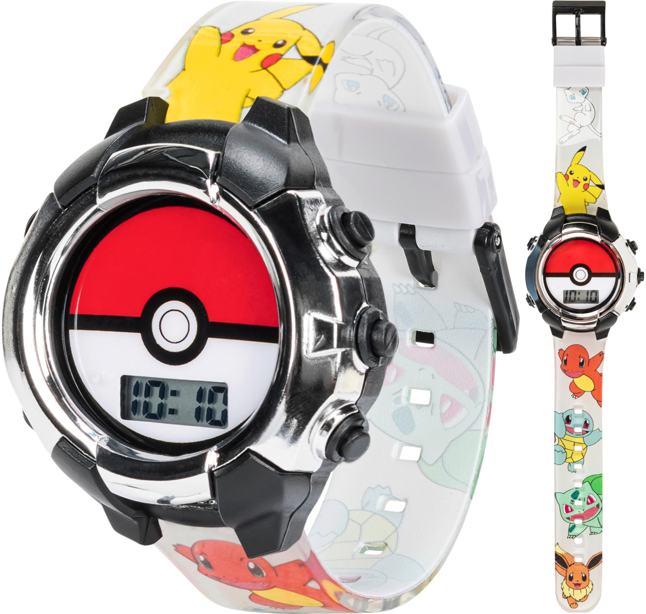 Accutime Kids Pokemon Pokeball Digital LCD Quartz Wrist Watch with Multicolor Strap, Cool Inexpensive Gift & Party Favor for Boy
