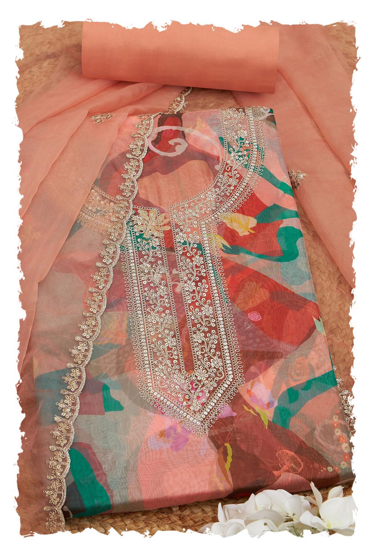 Soch Women Abstract Print Unstitched Dress Material with Zari
