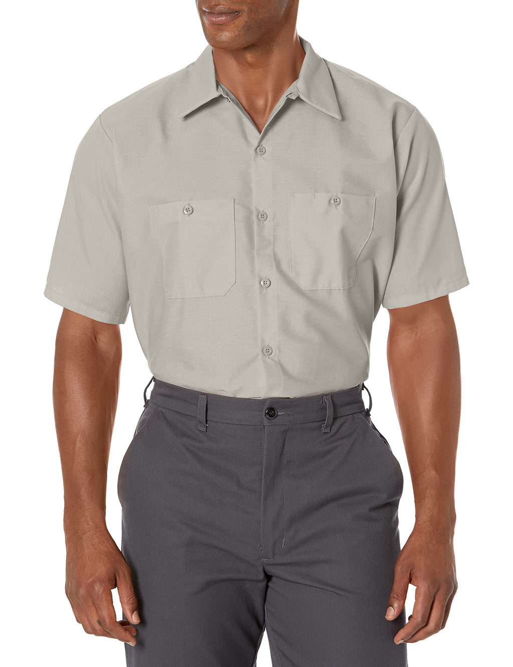 Red Kap Mens Standard Industrial Work Shirt, Regular Fit, Short Sleeve, Light grey, Large