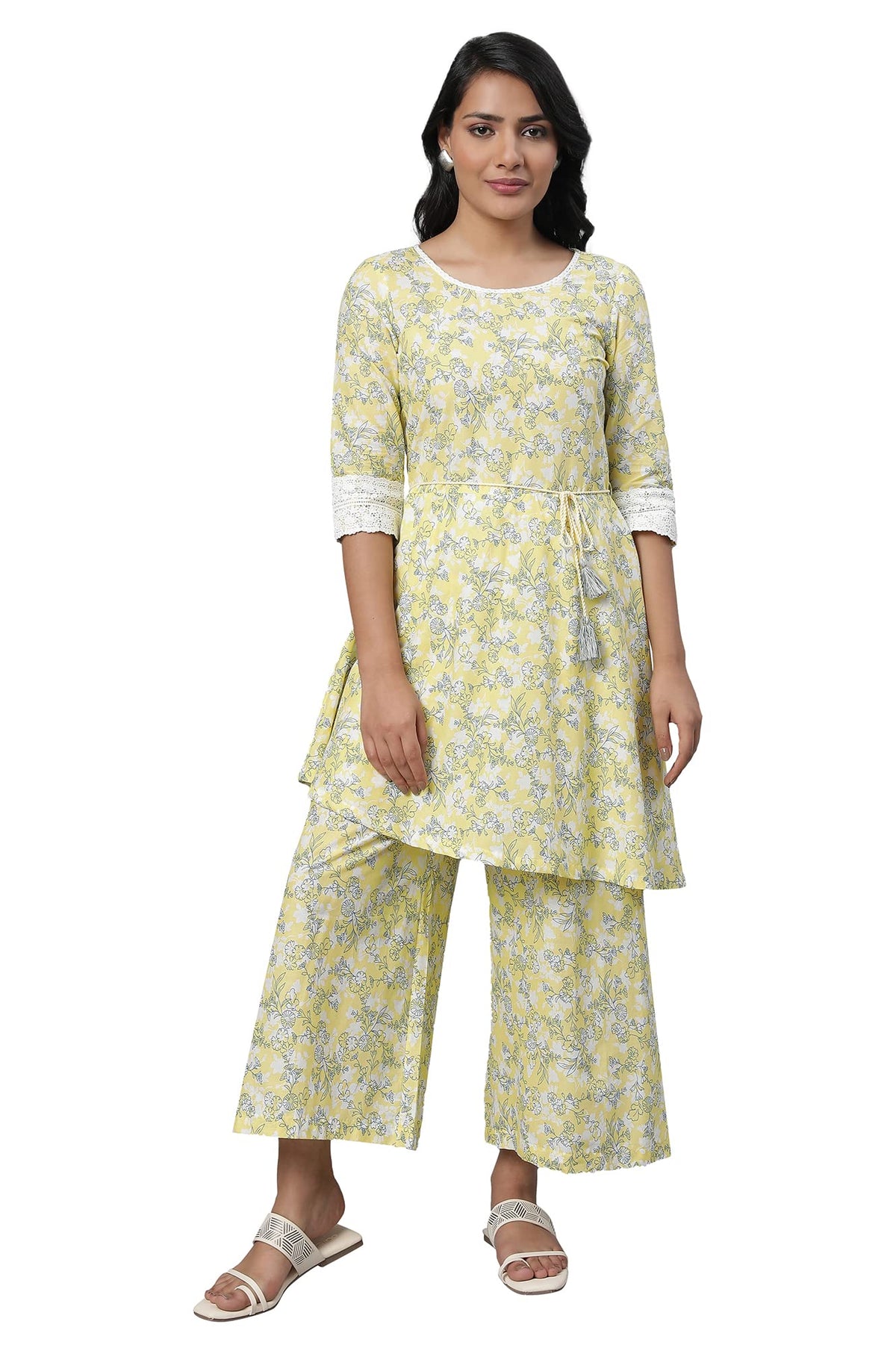 Aurelia Womens Cotton Fit and Flare Ankle Length Dress (23FEA14173-506956_Yellow