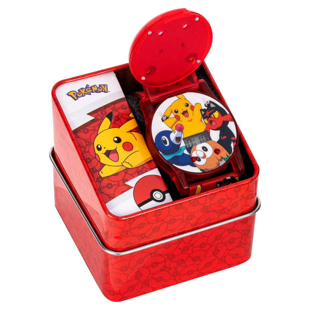 Accutime Kids Pokemon Pokeball Digital LCD Quartz Flip Open Red Wrist Watch, Cool Inexpensive Gift & Party Favor for Boys, Girls