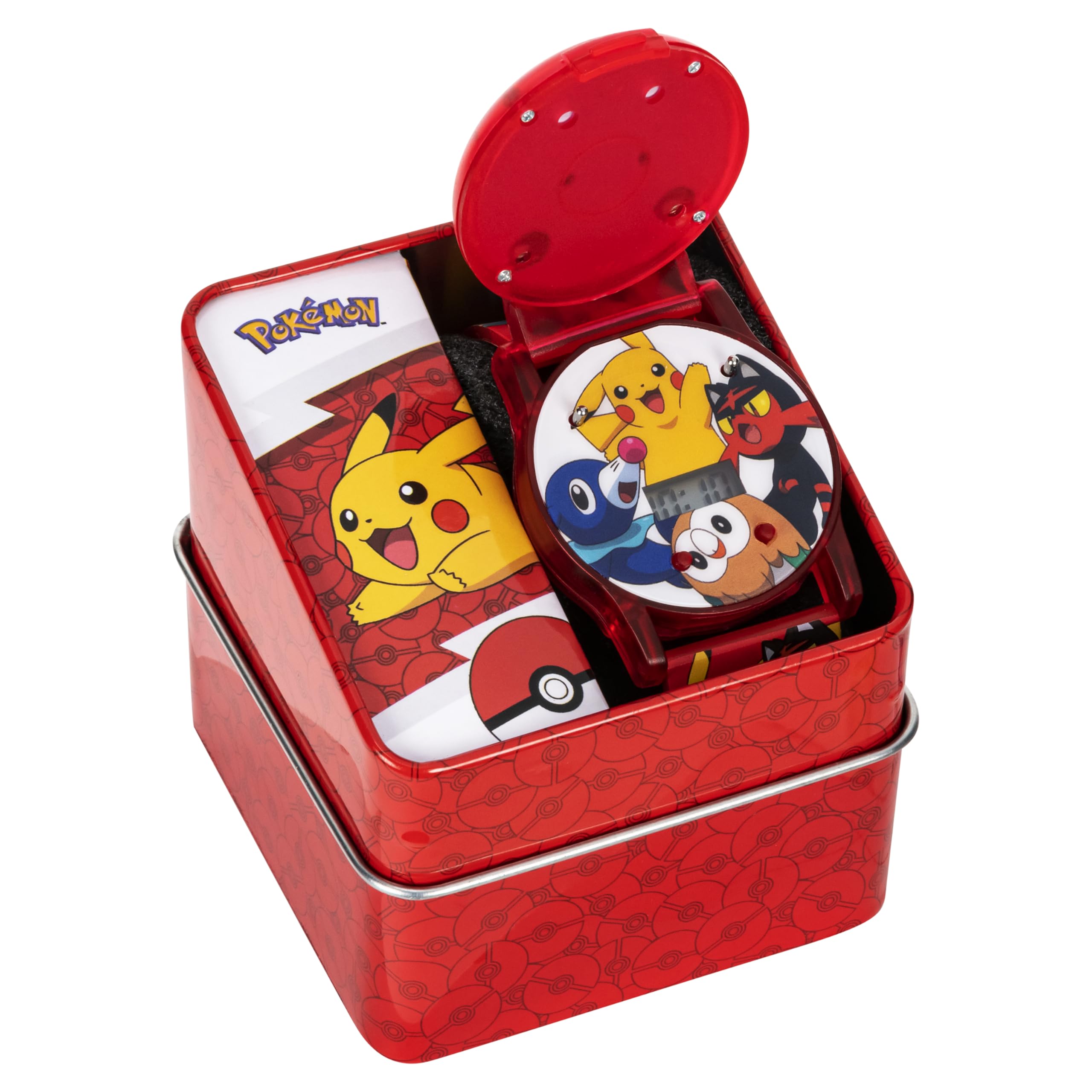 Accutime Kids Pokemon Pokeball Digital LCD Quartz Flip Open Red Wrist Watch, Cool Inexpensive Gift & Party Favor for Boys, Girls