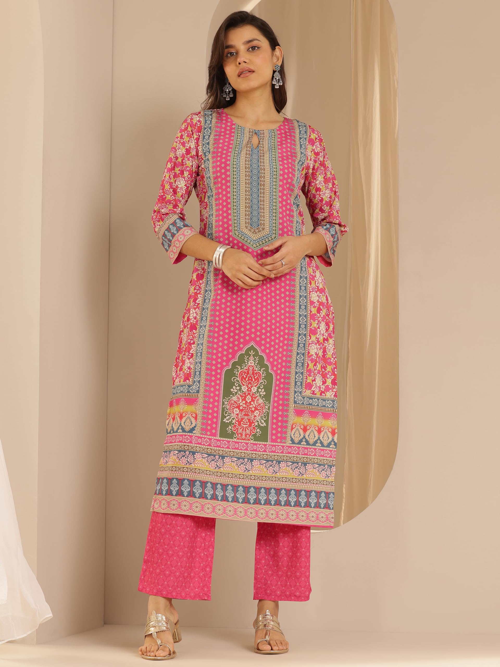 Libas Women'S Poly Crepe Printed Kurta Set (39007 Pink
