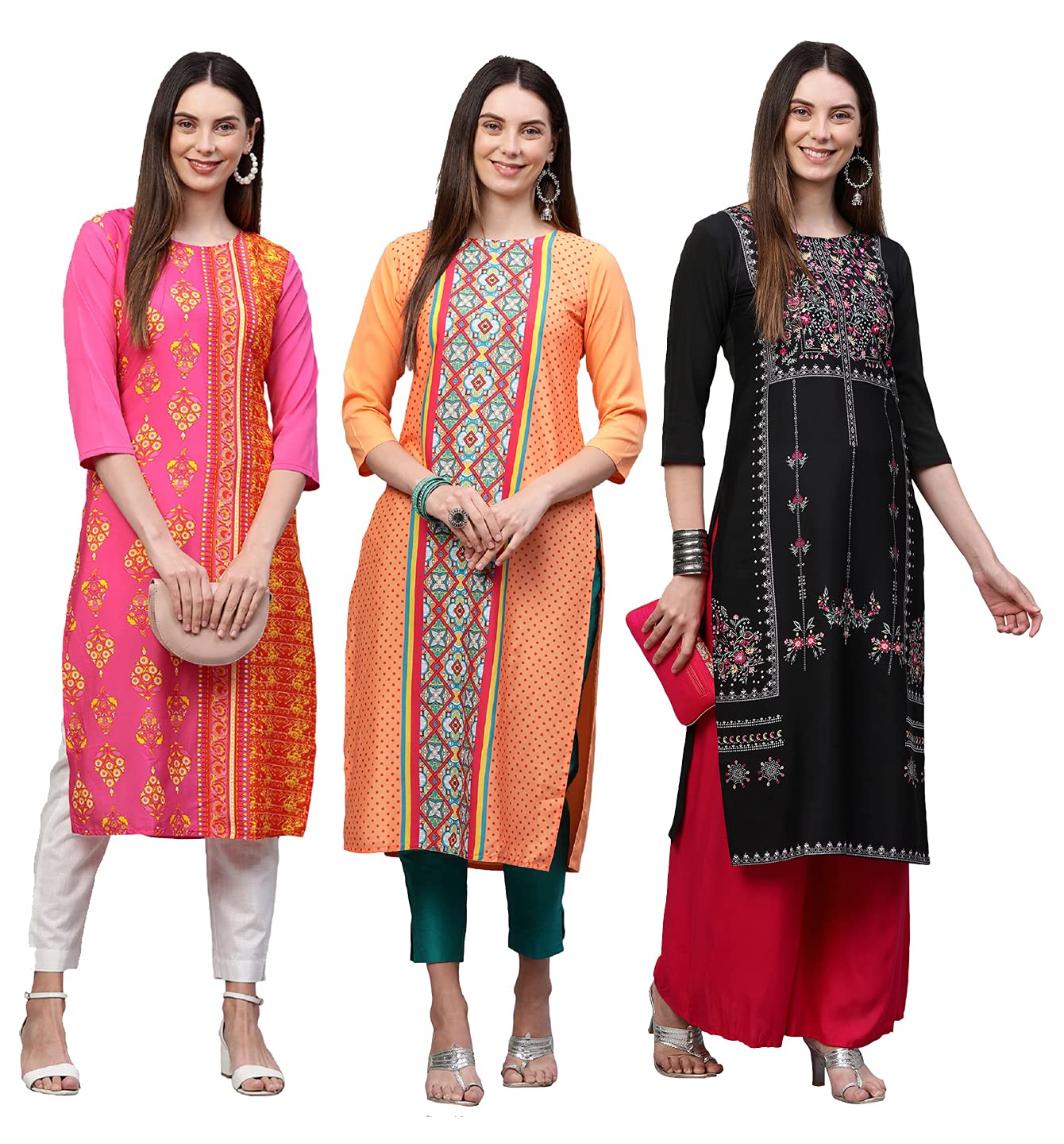 ANNI DESIGNER Womens Crepe Straight Kurta Combo Pack of 03 (CrepeCombo_3_183_Khaki_M Khaki_Medium)