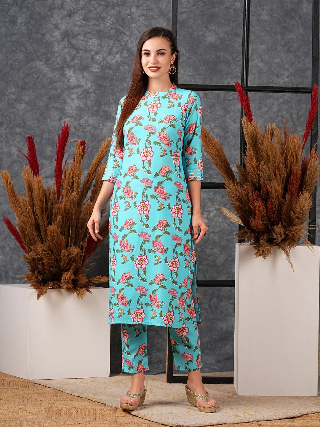 ANNI DESIGNER Women s Cotton Blend Kurta Trousers, blue,S