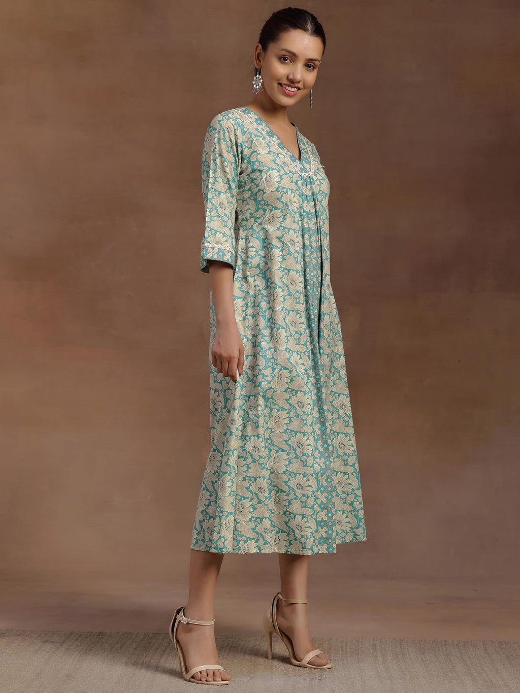 Libas WomenS Cotton Fit And Flare Midi Dress (29115O Blue